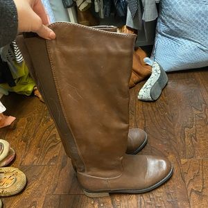 Brown leather tall boots